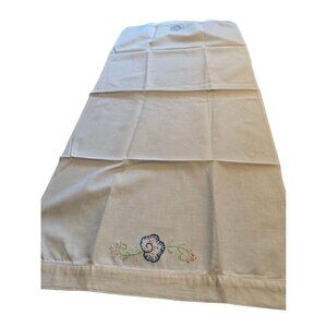 Hand Embroidered Cotton Floral Towel Vintage Cream Blue & Orange Accents